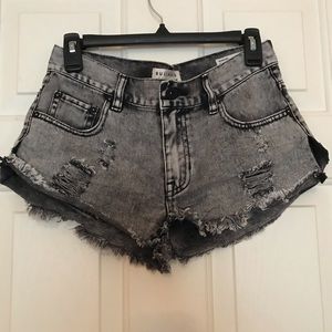 Bullhead Grey Destroyed Denim Shorts